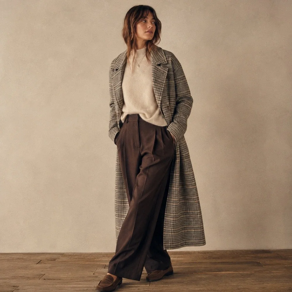 Free People Double Breasted Liberty Plaid Wool Blend Duster Coat Sz S NWOT
